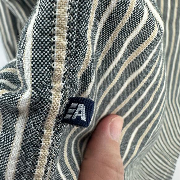 Arrow Vintage 90s Button Up Shirt Mens Large Tall Gray Tan Stripes Grandpa Y2K - Picture 4 of 6